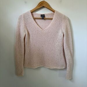 Eileen Fisher Wool Sweater Womens Size PP Pink Long Sleeve Vneck Sequin Pullover